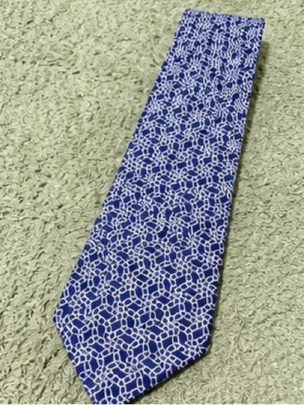 Hermes Blue & White Geometric Silk Tie